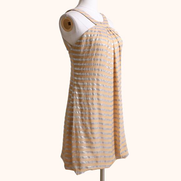 YIGAL AZROUËL Beige and Metallic Silver Striped Sleeveless Silk Dress - Picture 6 of 8